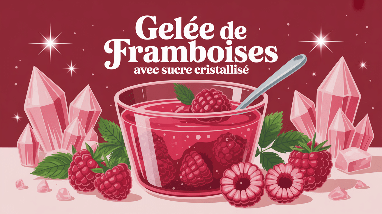 gelée de framboises avec sucre cristallisé en pot, ambiance estivale