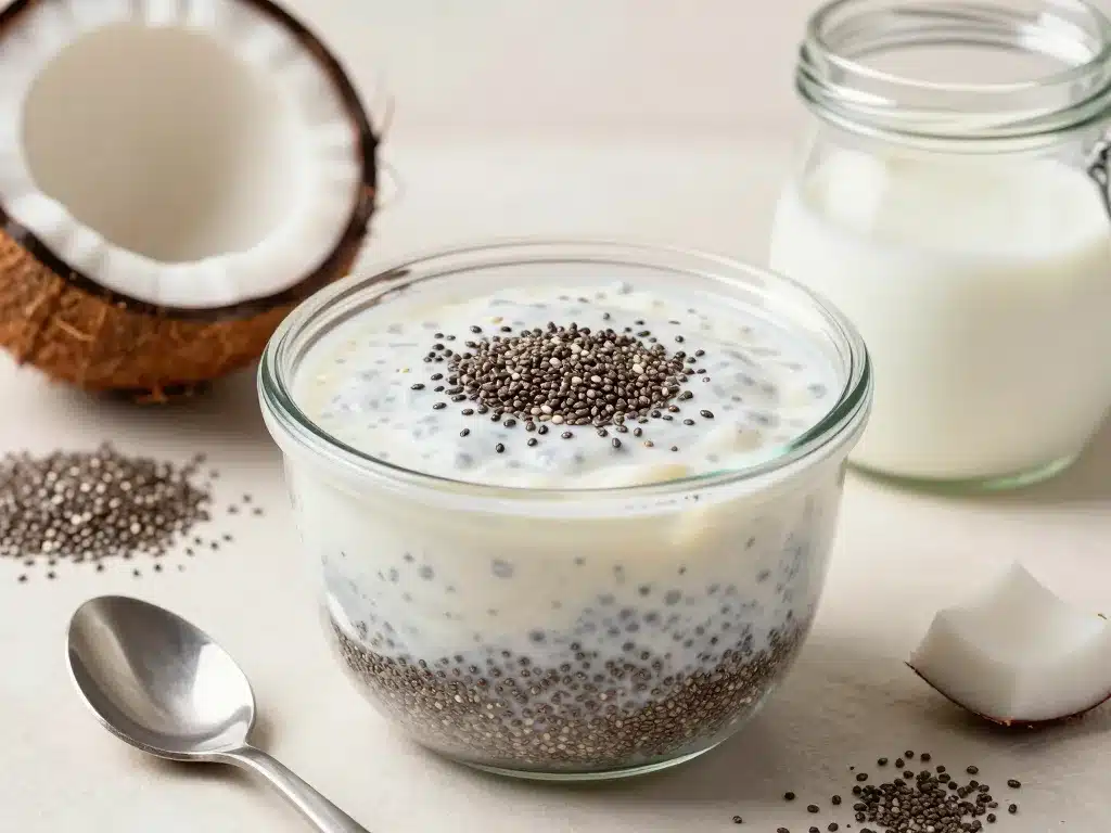 préparation pudding graine de chia lait de coco recette simple