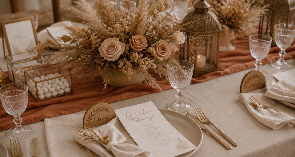 Decos de mariage table élégante accessoires