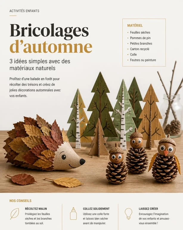 Bricolage automne maternelle : créations en feuilles et pommes de pin