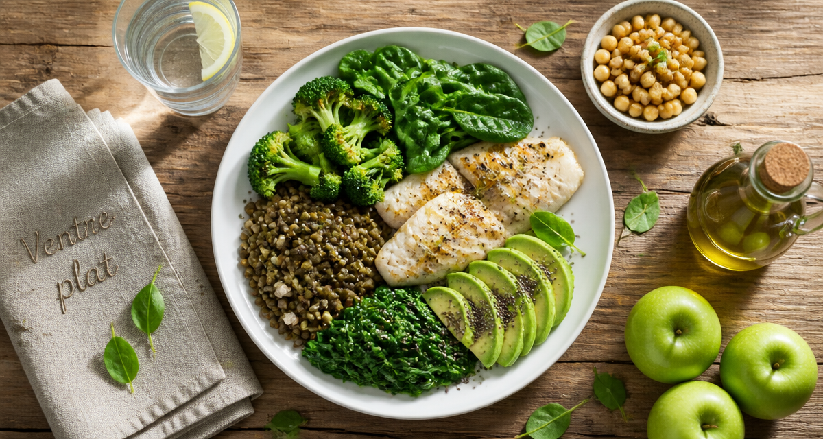 Maigrir du ventre alimentation, assiette aliments ventre plat
