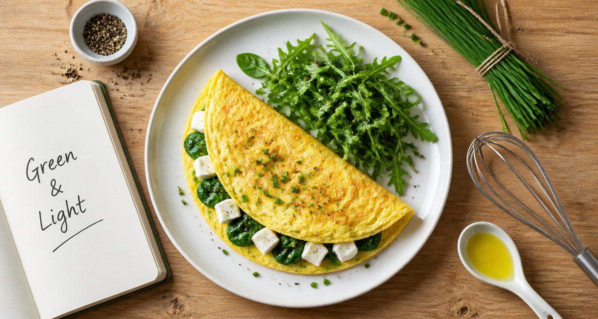 omelette healthy épinards feta sur assiette