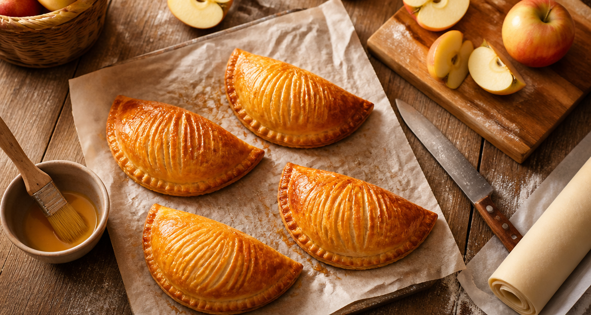 recette avec de la pate feuilletee chaussons aux pommes sortis du four
