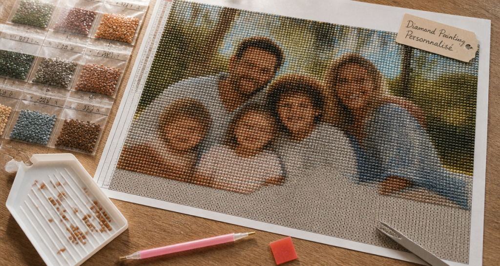 diamond painting personnalisé en cours photo famille