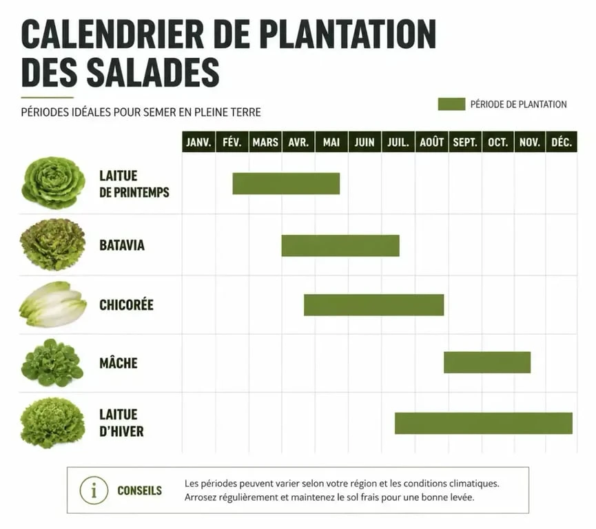 Calendrier de plantation des salades au potager selon les variétés et les saisons