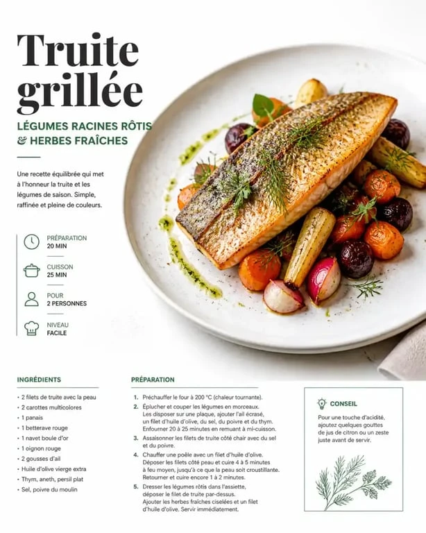 Filet de truite aux légumes rôtis, une idée d'accompagnement savoureuse pour la truite
