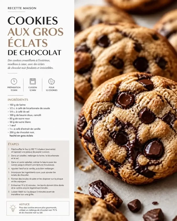 Cookies maison avec pépites de chocolat noir concassées à la main