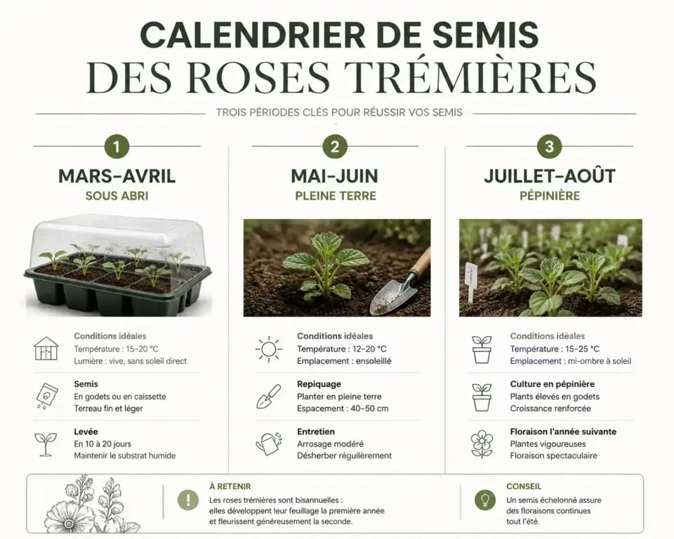 Calendrier de semis des roses trémières : périodes idéales pour semer au printemps et en été