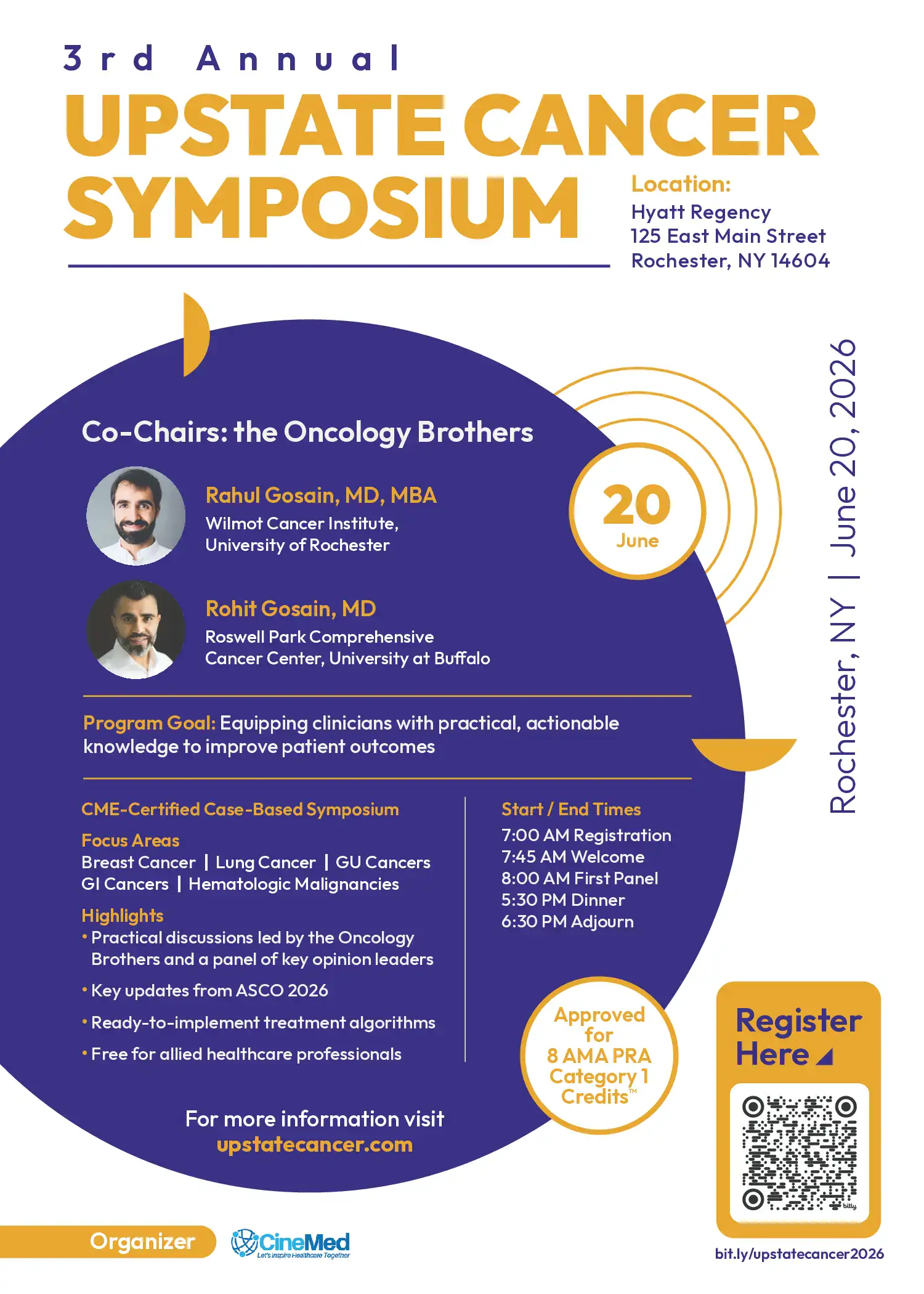 Expert-led oncology symposium on up-to-date cancer treatments and patient outcomes at the 3rd Annual Upstate Cancer Symposium in Rochester, NY, featuring renowned speakers and practical insights.