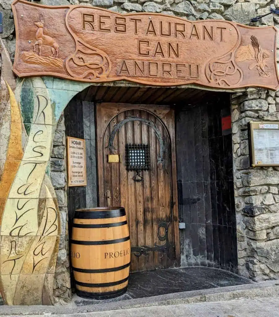 Restaurant Can Andreu in the pretty streets of Barri Antic, the old town in Andorra La Vella - Wander these streets and visit a restaurant for one of the best things to do in Andorra La Vella