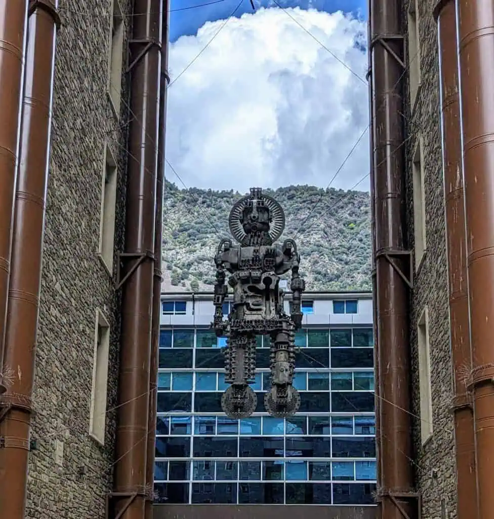 Hanging Robot in Placa Casadet in Andorra La Vella - personal favourite in Andorra La Vella