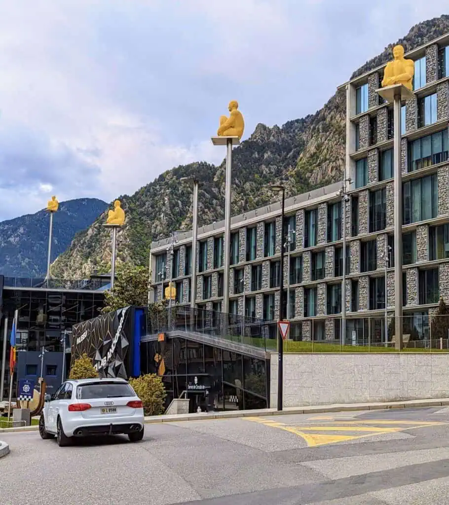 7 Poets on poles in the centre of Andorra La Vella Lidia Armengol Square. See this when you visit Andorra