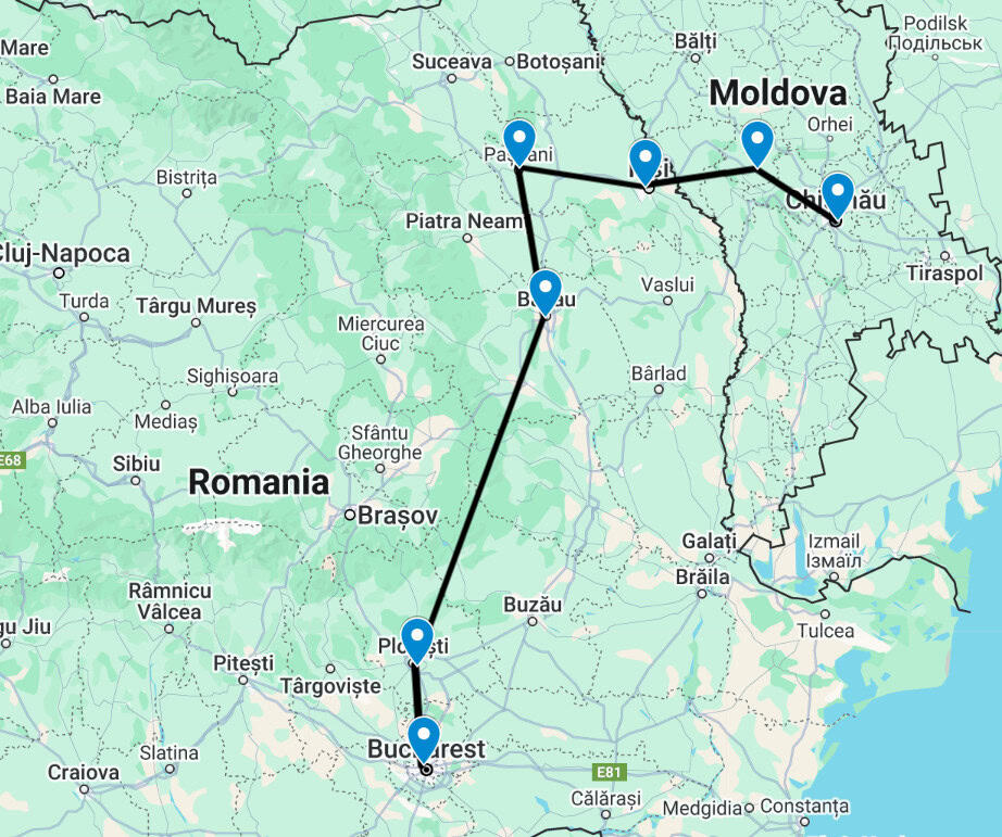 train roue and stops chisinau to bucharest