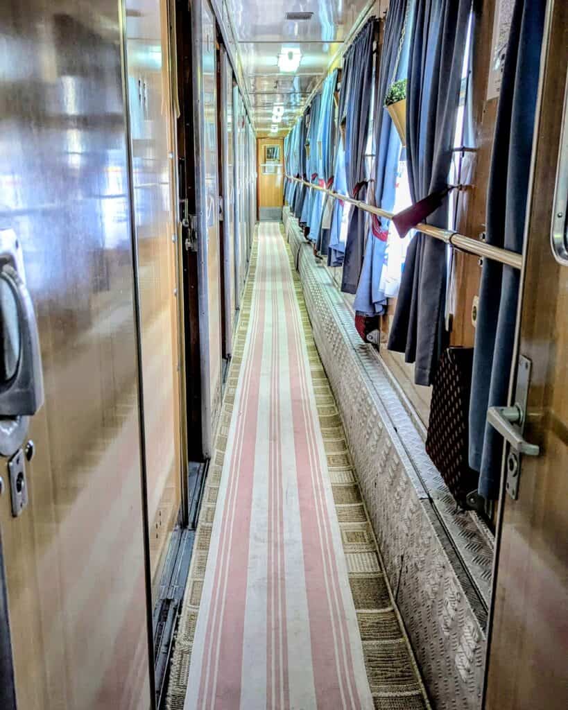 corridor of first class compartment Chisinau to Bucharest Sleeper Train