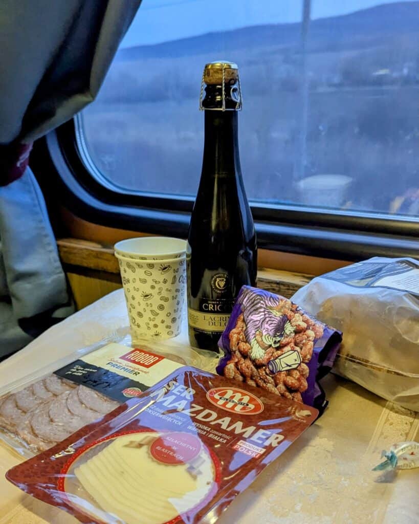 Onboard Picnic complete with cricova sparkling wine from buffet car