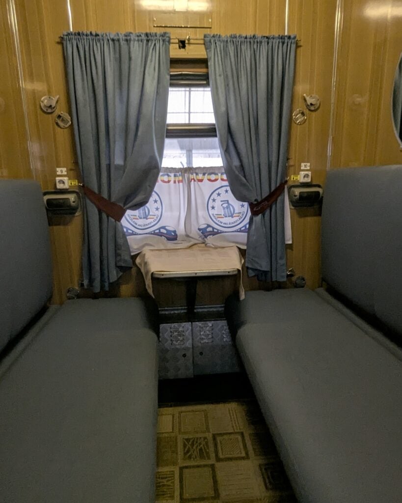first class train compartment on Chisinau Bucharest Sleeper Train