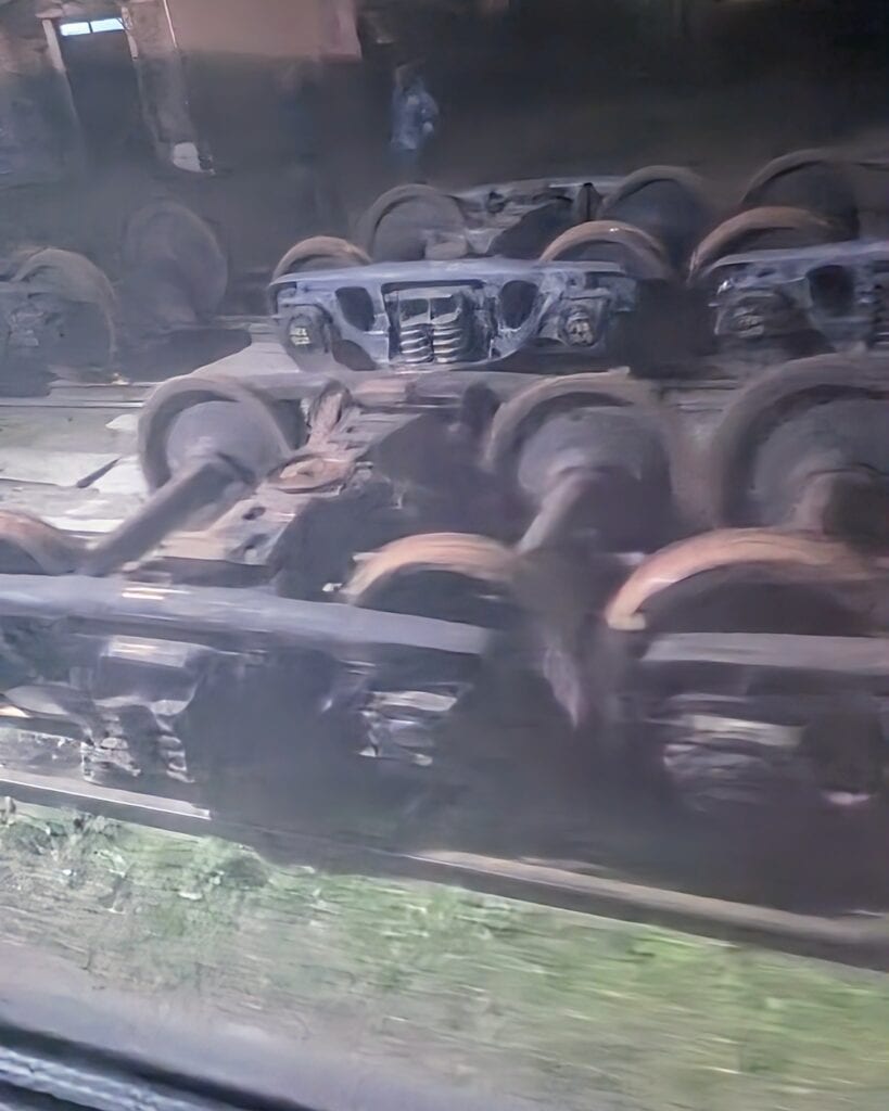 Wheels at Ungheni Station ready for change over on Chisinau Bucharest Sleeper