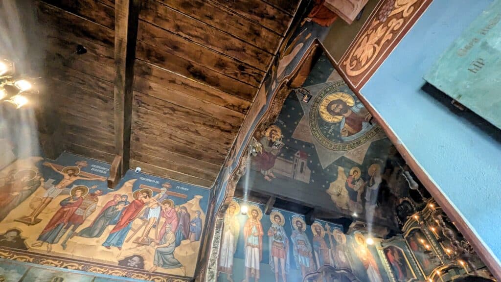 Inside Intercession of Virgin Mary wooden church chisinau