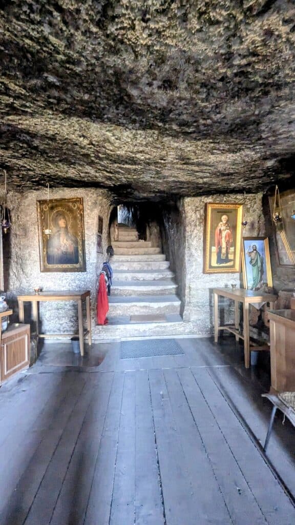 stairway to bell tower and cave entrance old orhei cave monastery