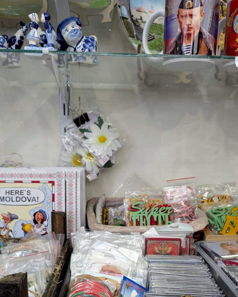 tourist shop fridge magnets and Putin mugs Tirasapol Transnistria