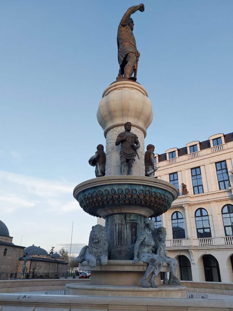 warrior with accompanying elements fontein in Skopje, capital of North Macedonia. Part of Project 2014