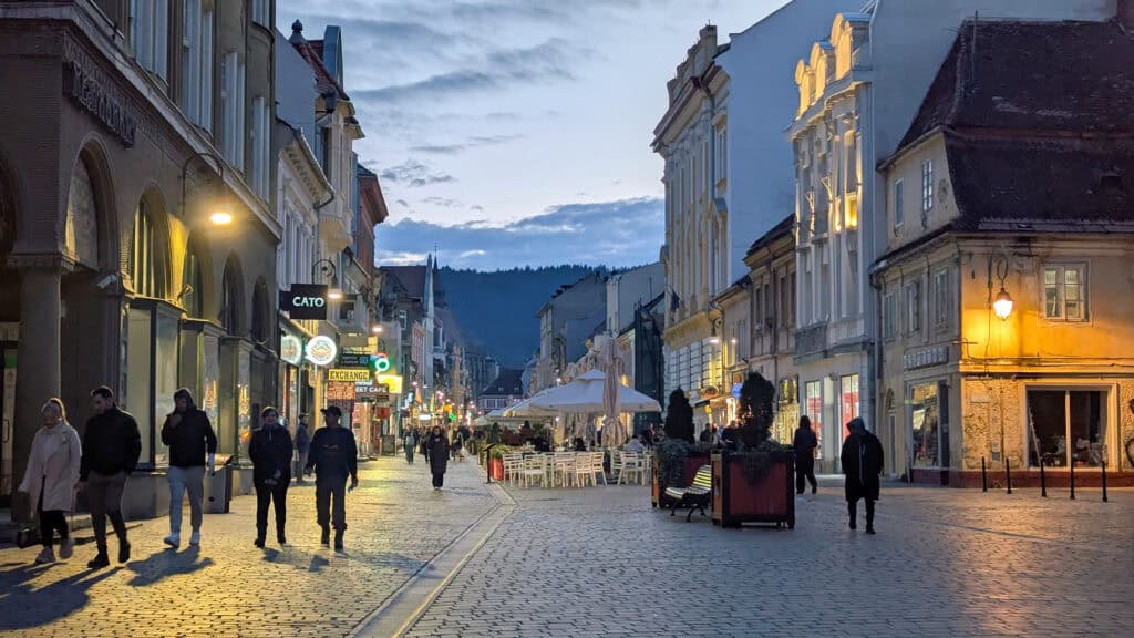 Brasov at night - mountains in the background