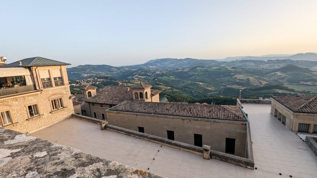 View above the Basilica del Santo with view of Chiesa di San Pietro tower