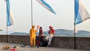 Things to do in San Marino - views of from Piazza della libertà including street performers