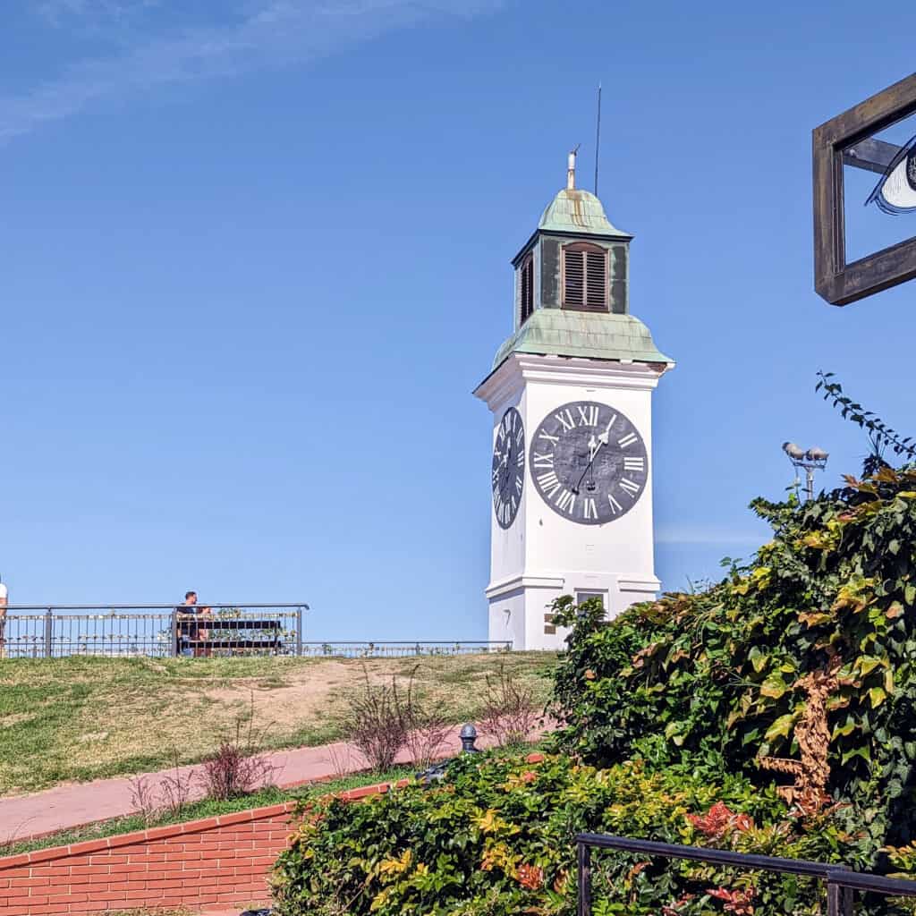 Balkan Overland Adventure Skopje tso Serbia - Novi Sad Backwards Clock at the Fortress