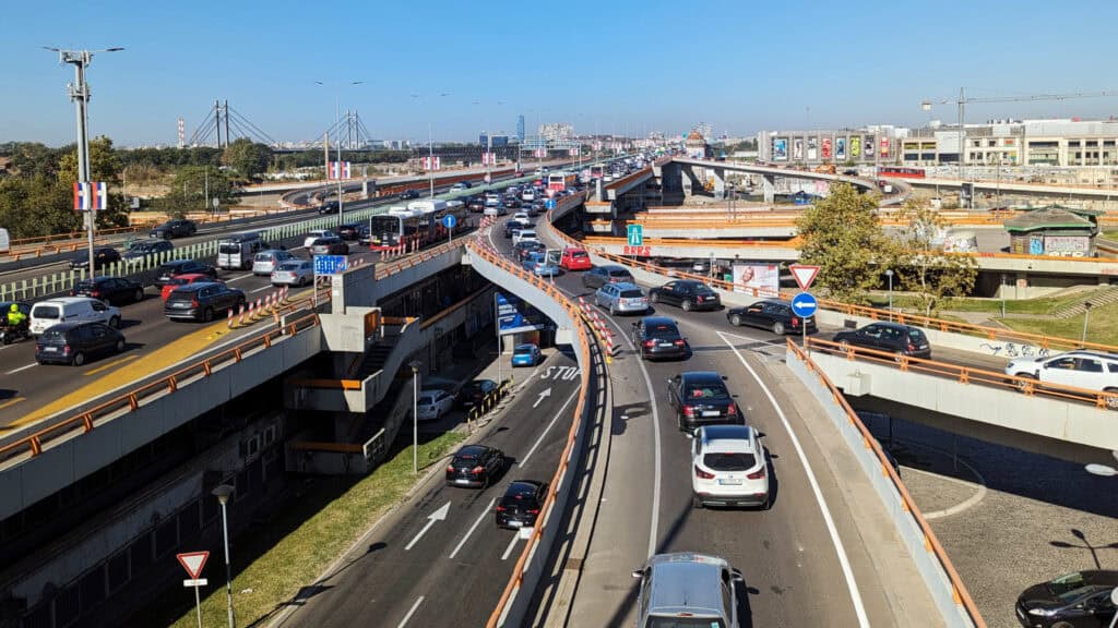 Finding the pedestrian route to the new Belgrade rail station on the edge of the city through the maize of roads