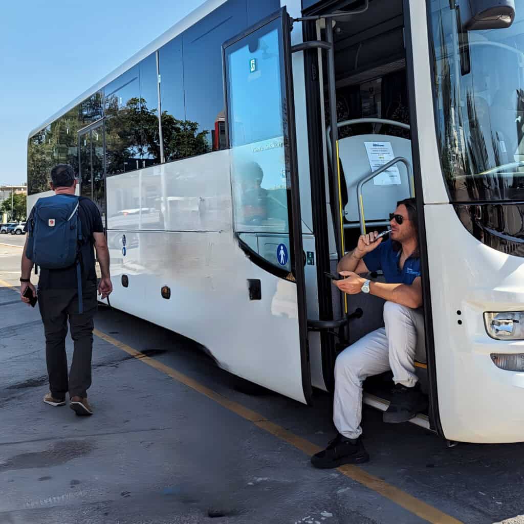 bonelli bus from Rimini to San Marino - bus stop along the beach
