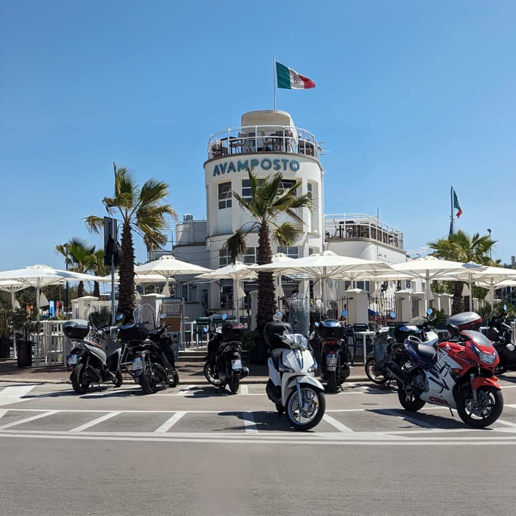 Rimini shot with motorbikes Avamposto near the beach - restaurant and ice cream