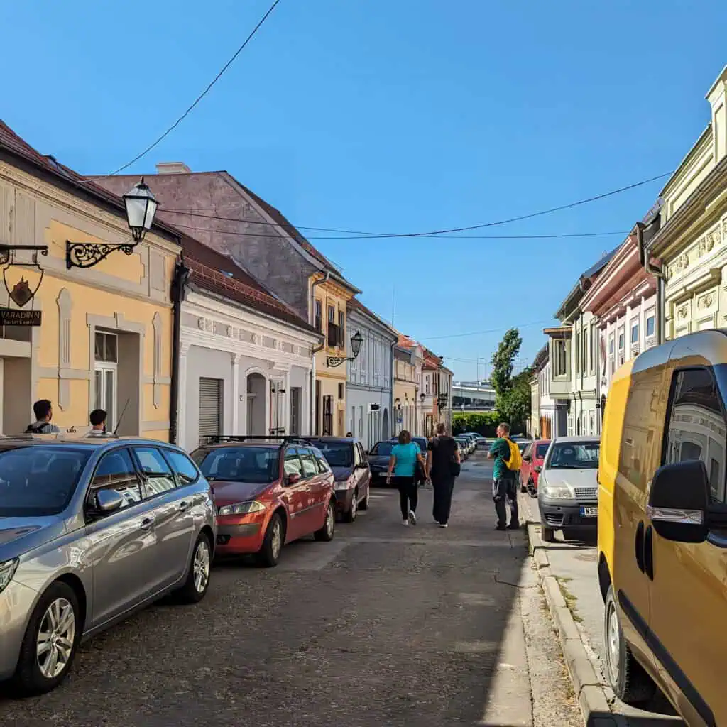 streets around cobbled streets Petrovaradin fortress in Novi Sad with pastel coloured houses