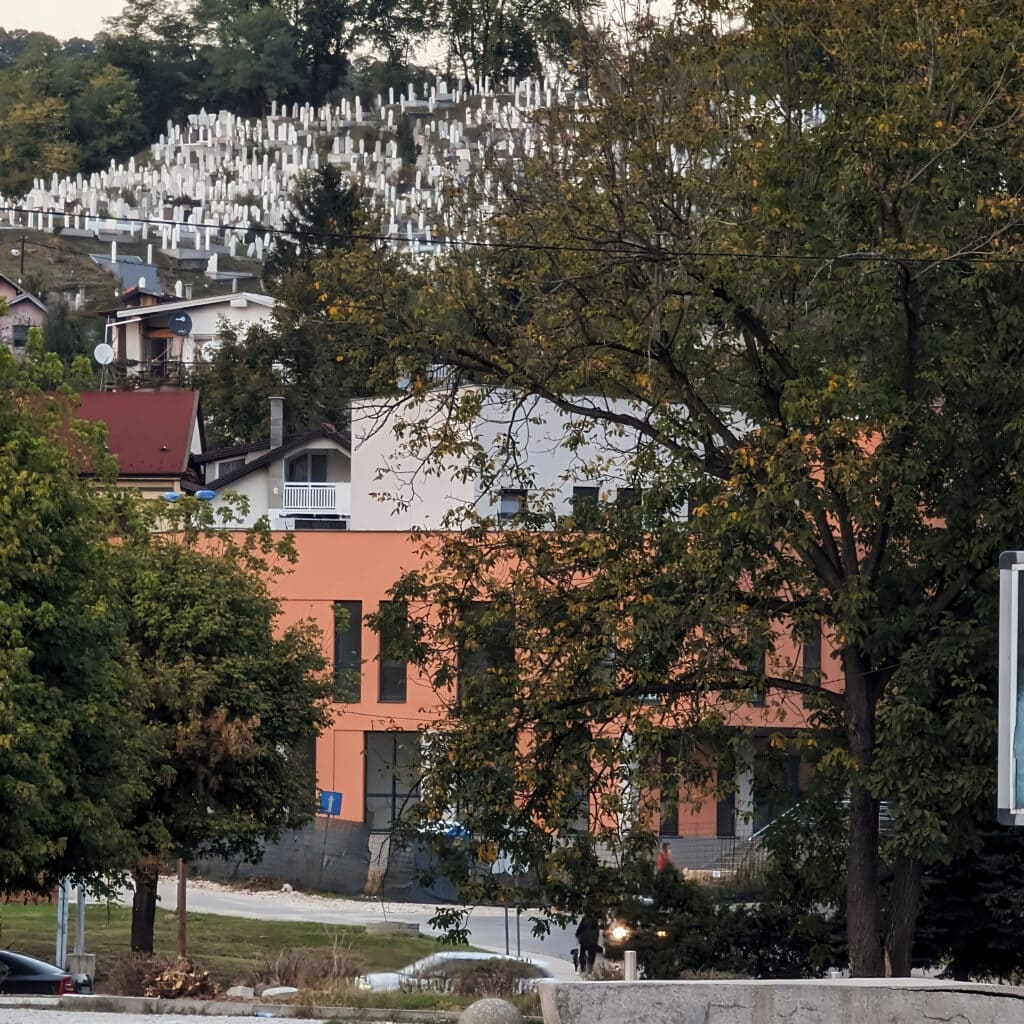 view from the edge of Freedom Square Tuzla - Bosnia muslim burial site Trnovac mezarje