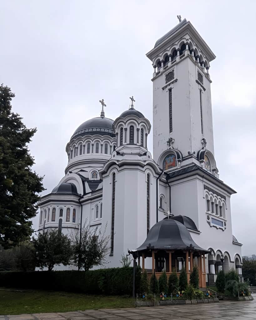 Outside the Orthodox Cathedral of the Holy Trinity Sighisoara Transylvania