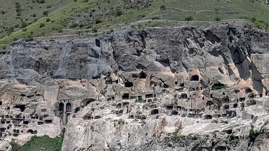 First view of Vardzia from the road coming from Akhaltsikhe