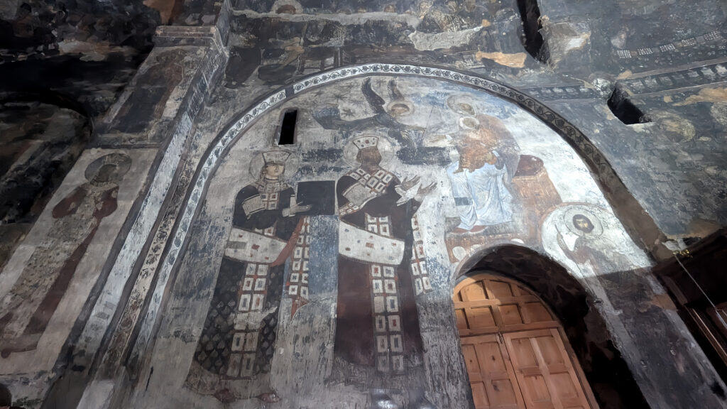 Queen Tamar and King George III of Georgia - painted inside the church of the dormition - Vardzia cave monastery