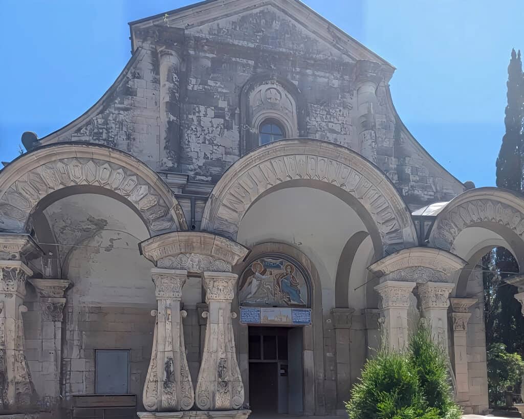 Kutaisi Cathedral of the Annunciation front exterior view with 3 arches