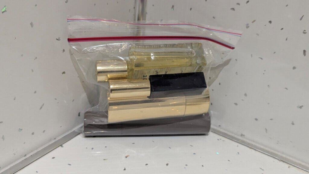 Liquid Toiletries in Zip Lock Bag compliant with TSA (smaller than a quart size)