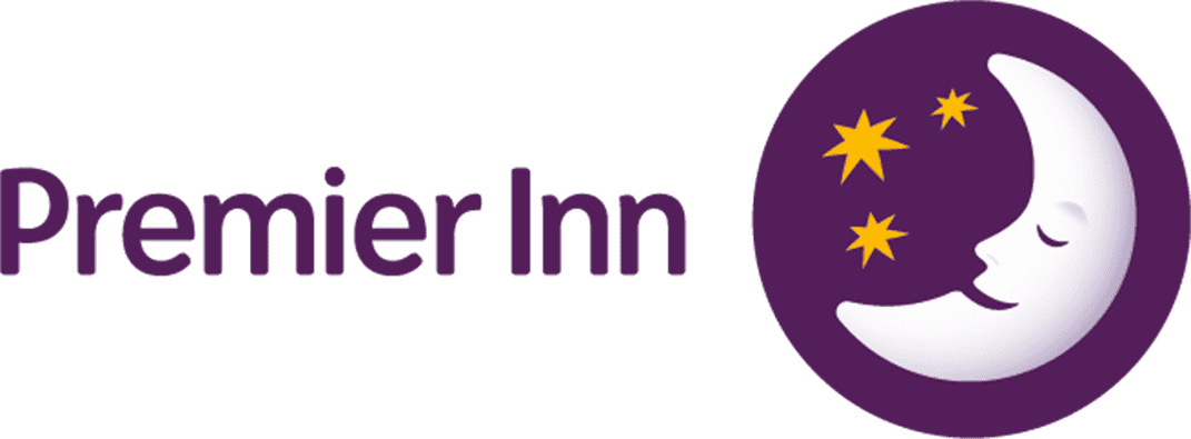 Cozy moon and stars logo for Premier Inn hotel chain.