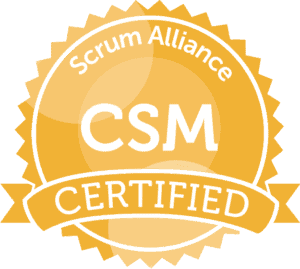 Scrum Alliance CSM Certified badge with gold seal and ribbon.