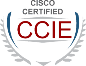 Cisco Certified Experts badge with CCIE logo and laurel wreath design.