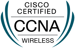 Cisco Certified CCNA Wireless logo on dark background.