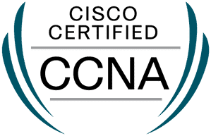 Cisco Certified CCNA badge with logo and text.