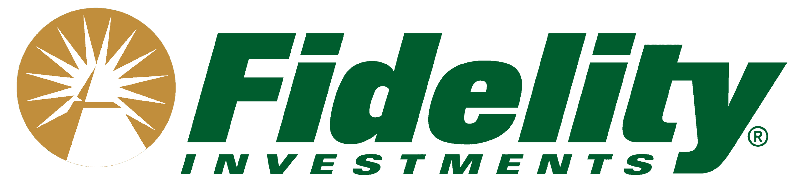 Fidelity Investments logo with gold and white icon and green text.