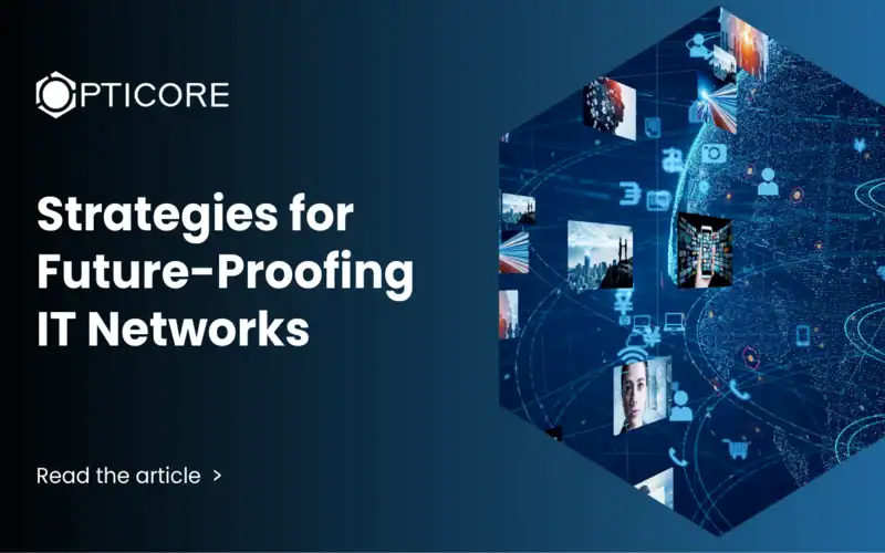 Strategies for future-proofing IT networks article cover with digital network graphics.