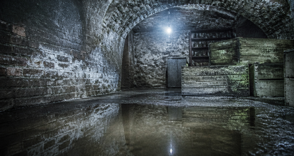 cave humide danger flaques eau murs salpêtre