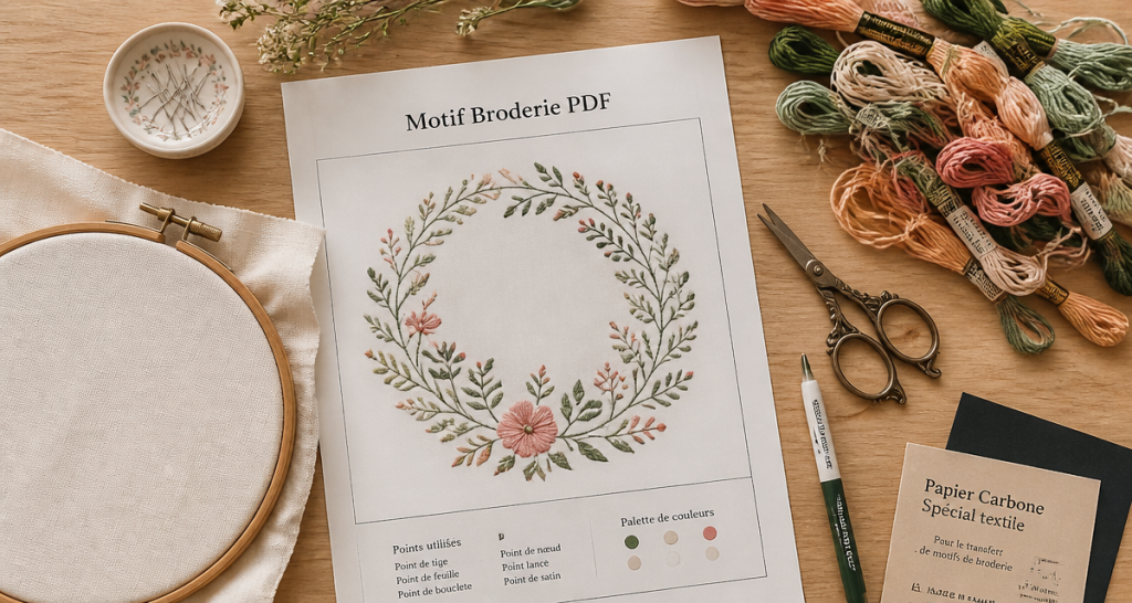 motif broderie main gratuit pdf sur table atelier