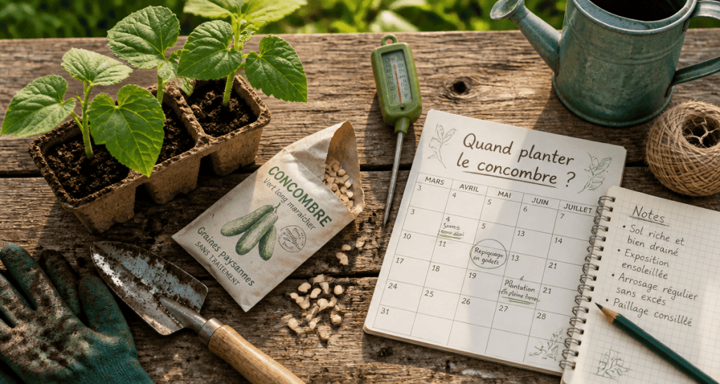 quand planter concombre outils et jeunes plants
