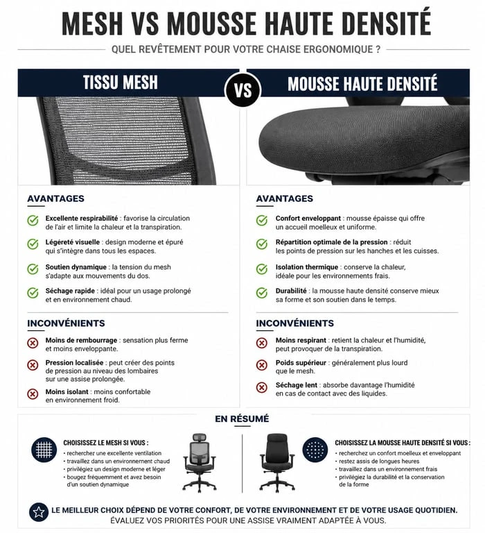 Comparatif des matériaux pour la meilleure chaise ergonomique 2025 : Mesh vs Mousse haute densité